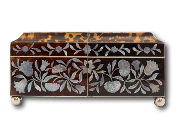 Front of the Regency Tortoiseshell and Mother of Pearl Jewellery Box