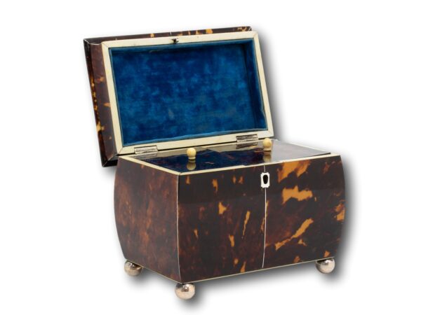 Front overview of the Regency Tortoiseshell Tea Caddy with the lid up