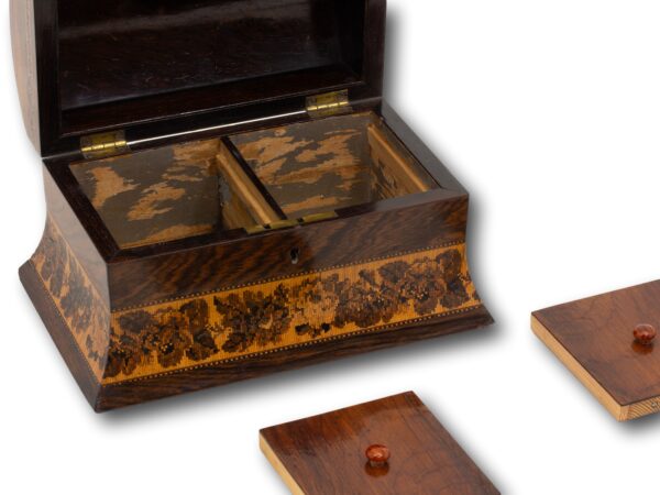 Close up of the tea caddy compartments