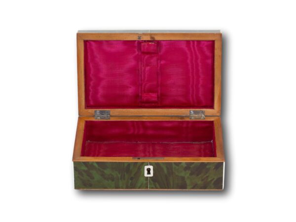 Front of the Green Tortoiseshell Work Box with the lid up