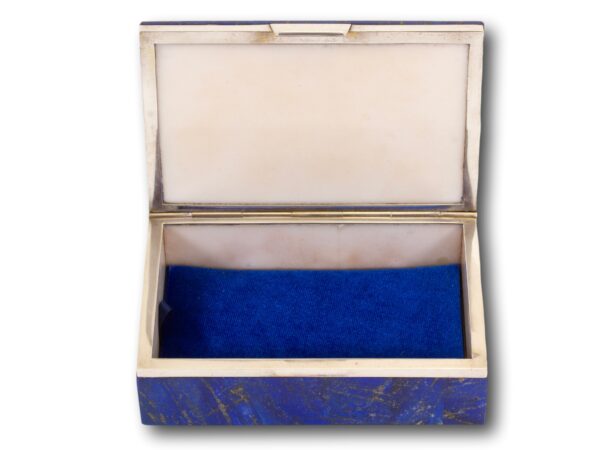 Front of the Art Deco Lapis Lazuli Box Betjemann & Sons with the lid up