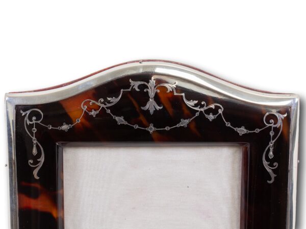 Close up of the top half of the tortoiseshell photo frame