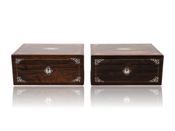 Front of the Mirror pair of Mahogany Sewing Boxes