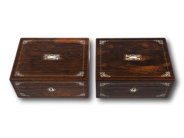 Top of the Mirror pair of Mahogany Sewing Boxes
