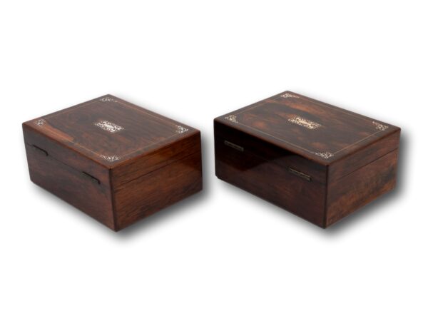 Rear overview of the Mirror pair of Mahogany Sewing Boxes