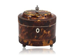 Front overview of the Regency Oval Tortoiseshell Tea Caddy