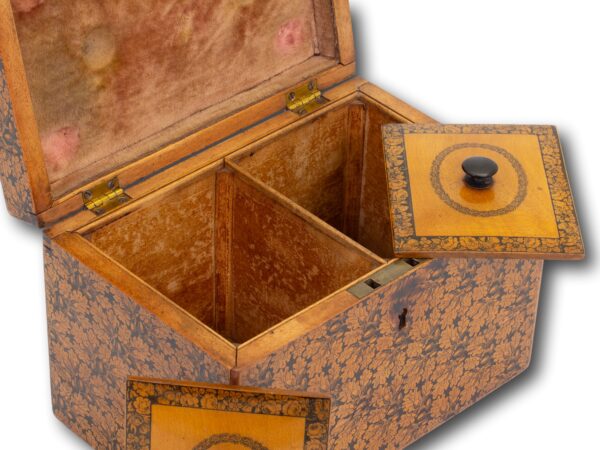 View of the inside of the tea caddy containers
