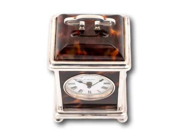 Top overview of the Tortoiseshell & Silver Carriage Clock