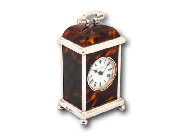 Front overview of the Tortoiseshell & Silver Carriage Clock