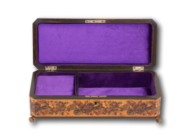 Front of the Tunbridge Ware Musical Jewellery Box with the lid up