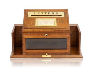 Front of the Aspreys Oak Letter Telegram Box