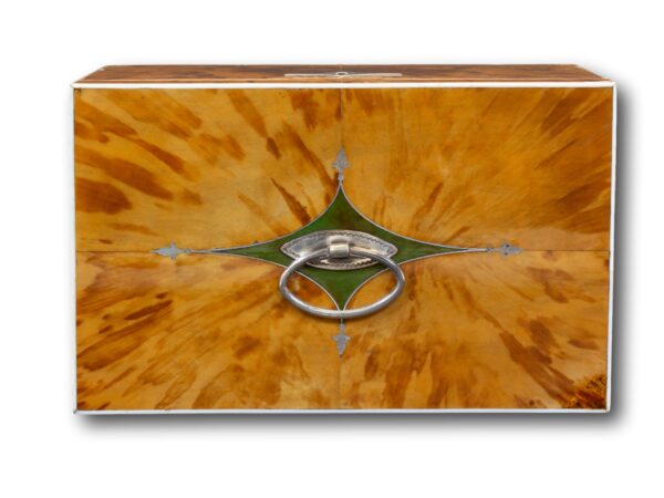 Top of the George III Blonde Tortoiseshell Tea Chest showing the Green Tortoiseshell Inlay