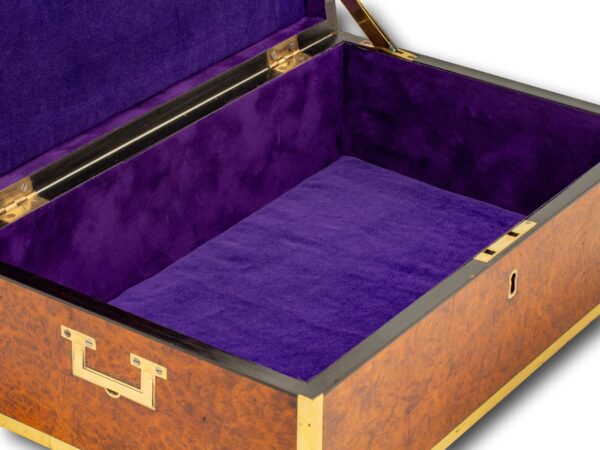 Close up of the purple velvet lined interior