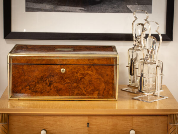 Lifestyle view of the Antique Burr Walnut Writing Box