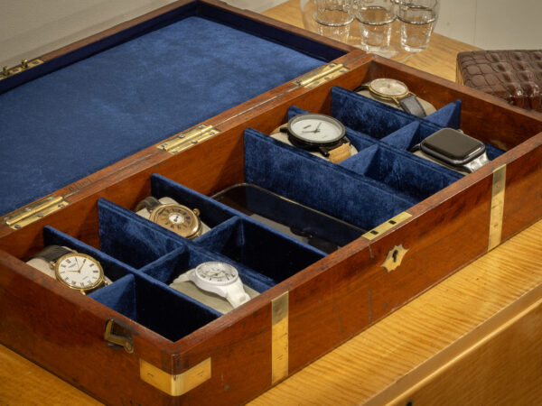 Close up of the watch box with several watches fitted