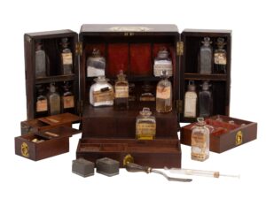 Front overview of the Mahogany Apothecary Cabinet with contents taken out