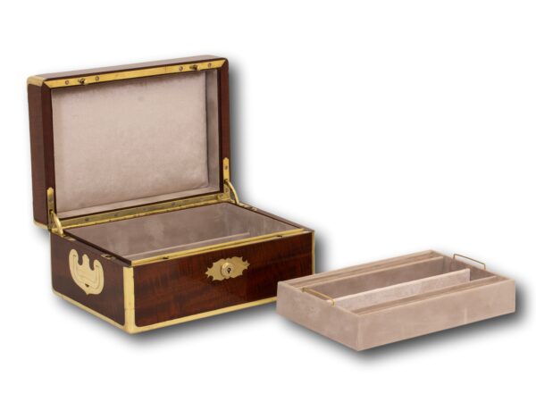 View of the interior of the Antique Mahogany Jewellery Watch Box with the tray removed