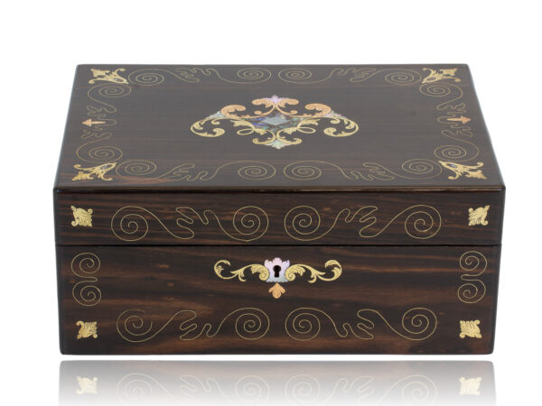 Front of the Coromandel and Mother of Pearl Jewellery Box