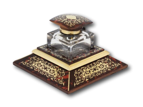 Side overview of the English Boulle Inkwell by JC Vickery