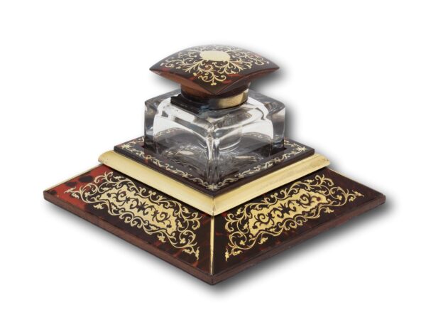 Side overview of the English Boulle Inkwell by JC Vickery