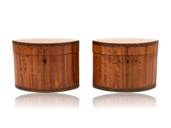 Front of the Georgian Pair of Satinwood Tea Caddies