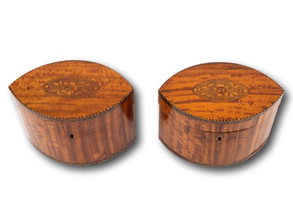 Top of the Georgian Pair of Satinwood Tea Caddies