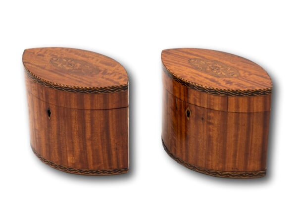 Front overview of the Georgian Pair of Satinwood Tea Caddies