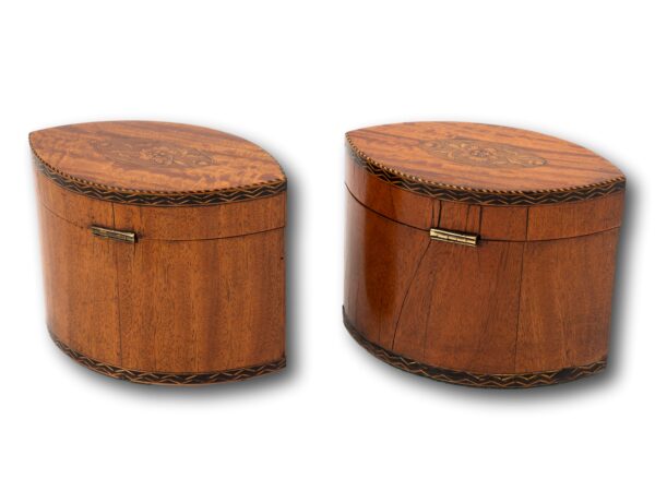 Rear overview of the Georgian Pair of Satinwood Tea Caddies