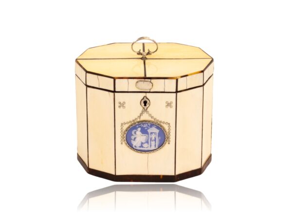 Front overview of the Georgian Ivory and Tortoiseshell Tea Caddy