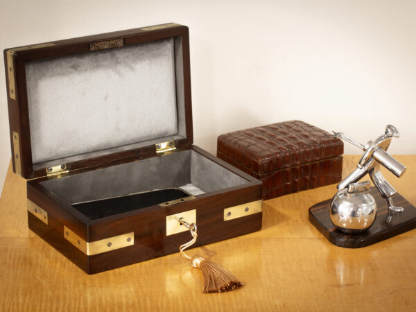 Lifestyle shot of the Antique Mahogany Jewellery Box in various uses