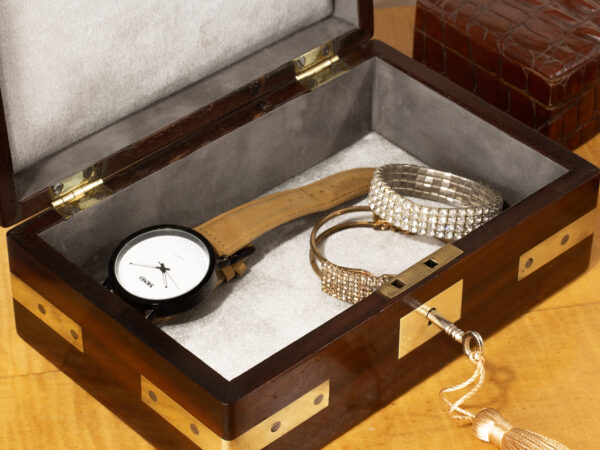 Lifestyle shot of the Antique Mahogany Jewellery Box in various uses