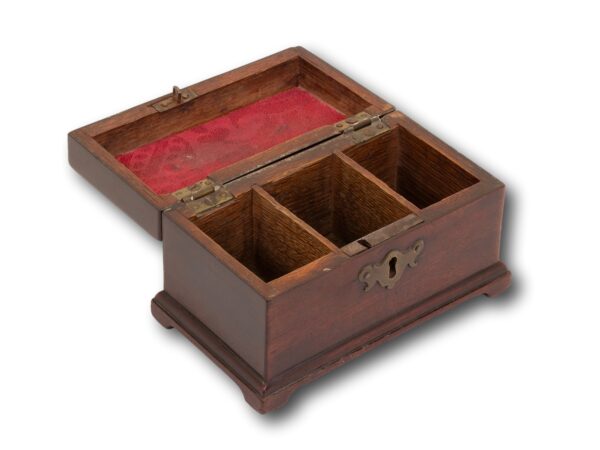 Front overview of the Miniature Mahogany Tea Caddy with the lid up