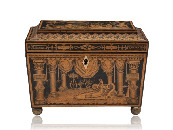 Front of the Chinoiserie Penwork Tea Caddy