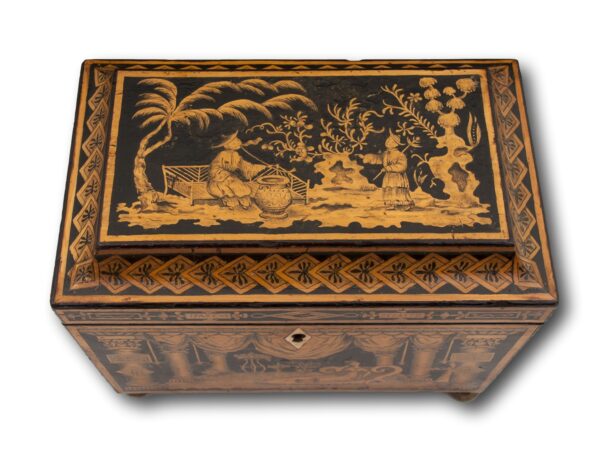 Top of the Chinoiserie Penwork Tea Caddy