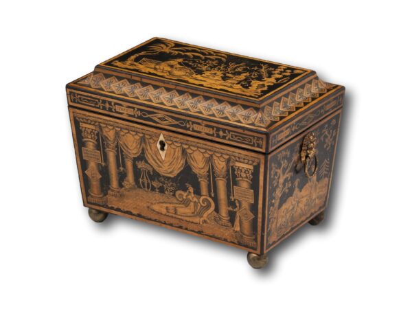 Front overview of the Chinoiserie Penwork Tea Caddy