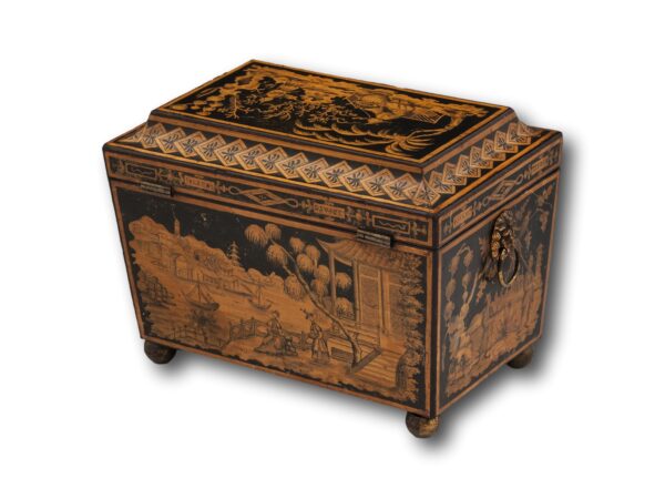 Rear overview of the Chinoiserie Penwork Tea Caddy