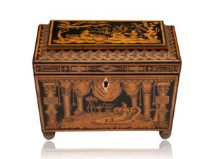 Front overview of the Chinoiserie Penwork Tea Caddy