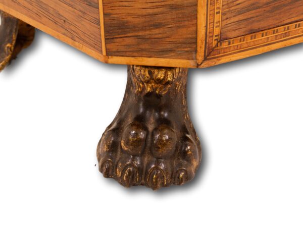 Close up of the lion pad feet of the Antique Rosewood Tea Chest