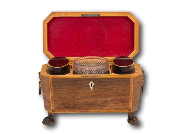 Front of the Antique Rosewood Tea Chest with the lid up