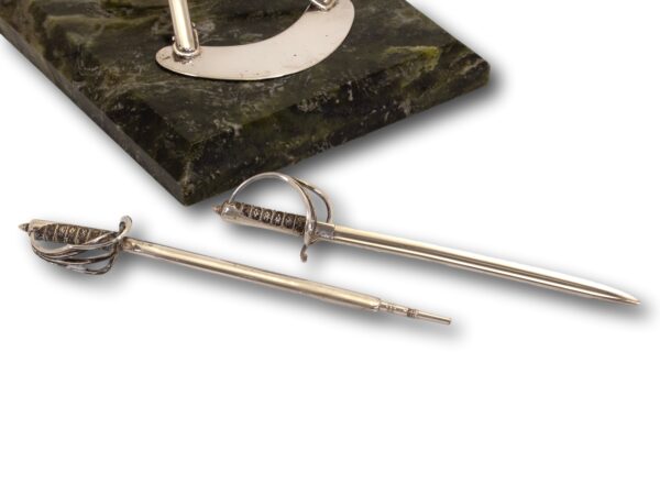 Close up of the sterling silver cutlass propelling pencil and letter opener