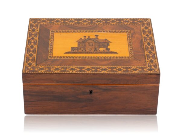 Front of the Rosewood Tunbridge Ware Work Box