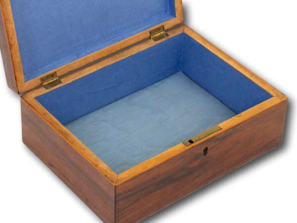 Close up of the interior of the Rosewood Tunbridge Ware Work Box