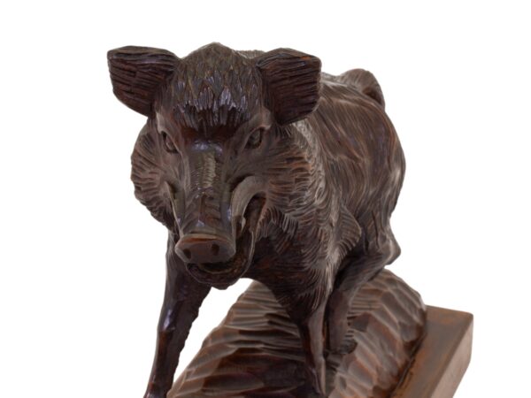 Close up of the Boars head on the Swiss Black Forest Boar Figure