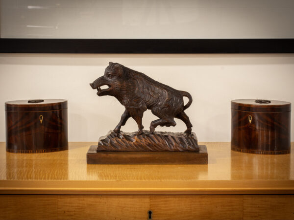 Swiss Black Forest Boar Figure in a decorative lifestyle setting