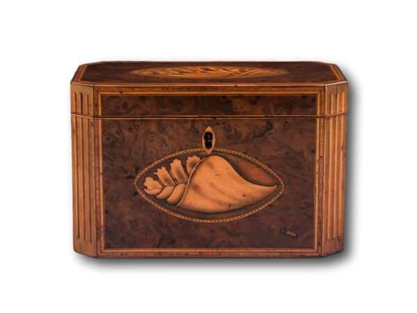 Front of the Burr Yew Shell Inlaid Tea Caddy