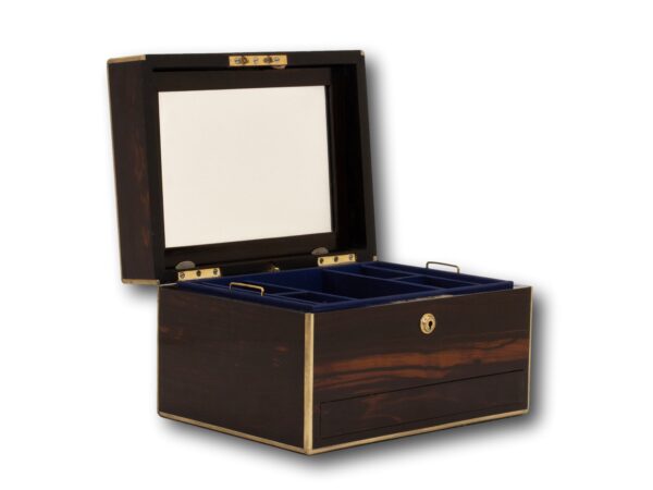 Front overview of the Antique Coromandel Jewellery Box with the lid up