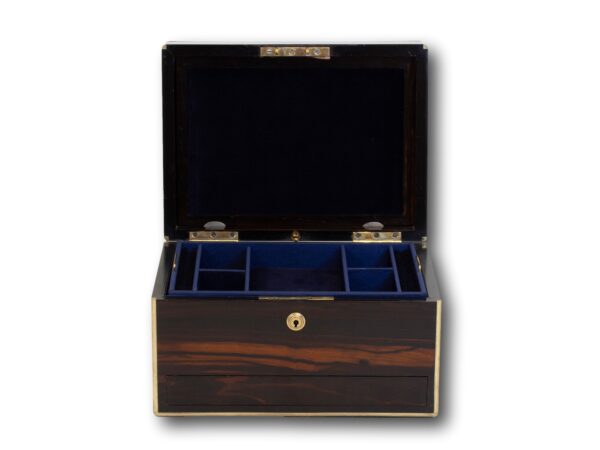 Front of the Antique Coromandel Jewellery Box with the lid up