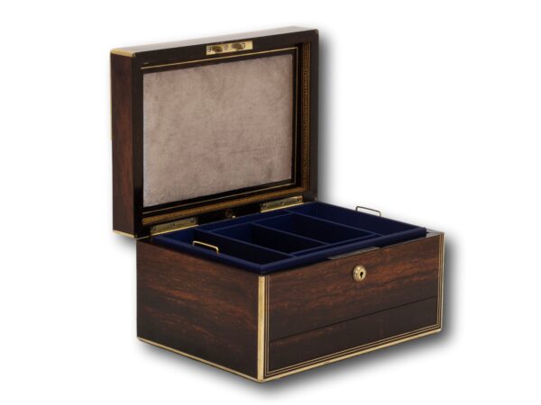 Front overview of the Antique Coromandel Jewellery Box Austin Dublin with the lid up