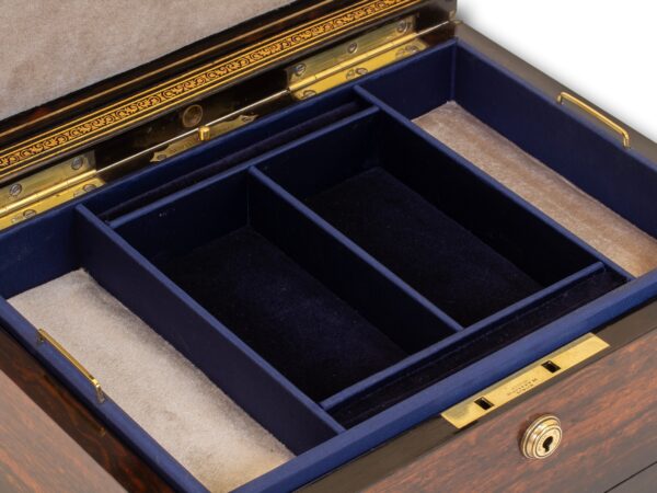 Close up of the top jewellery tray in the Antique Coromandel Jewellery Box Austin Dublin