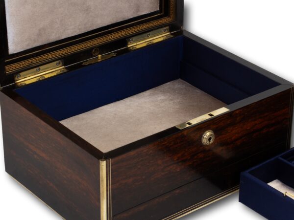 Close up of the storage below the jewellery tray in the Antique Coromandel Jewellery Box Austin Dublin